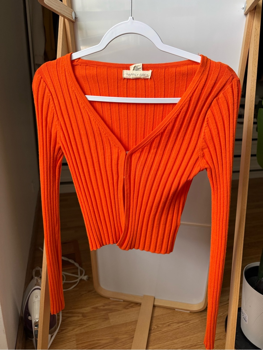 Happily Grey Women's Ribbed V-Neck Sweater Cardigan in Orange